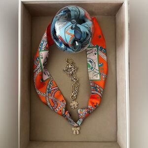 Orange, Green, Blue & White Knotted Twilly-Like Scarf Charm Necklace